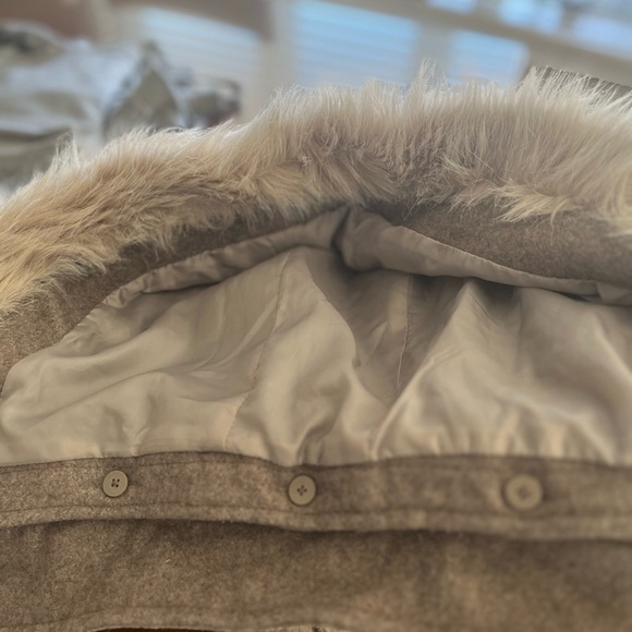 a new day Taupe Women's Wool Coat with a faux fur collar hood. - Picture 5 of 7